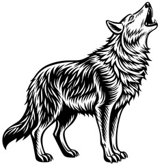 alpha-wolf-howling--full-body--engraving-art-style