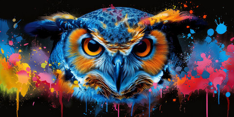 owl pop art in neon colors