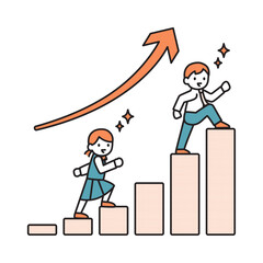 ぐんぐん成長する男子生徒と女子生徒のシンプルなイラスト