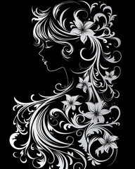 A woman with long hair and flowers in her hair