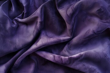 Close-up of luxurious purple fabric with wrinkles and folds, creating a rich and elegant texture perfect for backgrounds, textiles, or design projects.