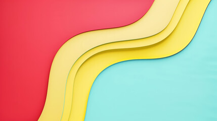 Abstract background with wavy layers in red, yellow, and teal creating a dynamic, colourful design.