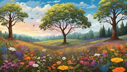 landscape with flowers