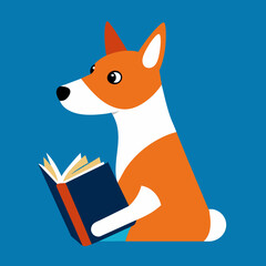 Dog reading icon vector art illustration