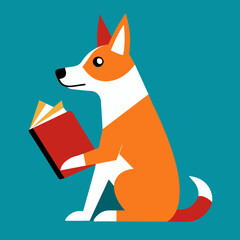 Dog reading icon vector art illustration