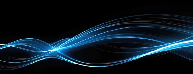 Abstract Blue Light Wave on Black Background