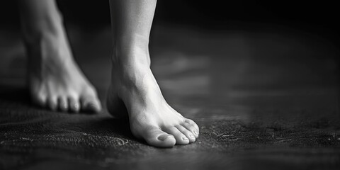  Closeup photo studio shot of the barefeet of a white female model.