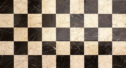 Shiny Old Marble Black and White Tiles Pattern Background