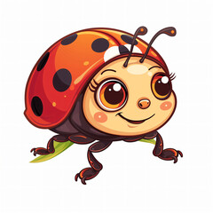 Obraz premium Cheerful and vibrant cartoon ladybug illustration with a friendly smile, playful demeanor, and colorful design, perfect for children's artwork and nature-themed graphics