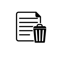 Delete File, Trash Paper Document Solid Flat Vector Icon Isolated on White Background.