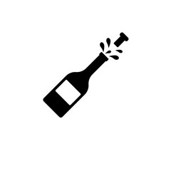 Opened Champagne Bottle, Cork Explosion Solid Flat Vector Icon Isolated on White Background.