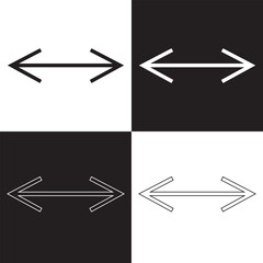 Left Right Arrow icon. Double horizontal arrow icon. Browse Horizontal Two Way Arrow Icons. Double arrow icon set vector in two styles isolated on white and black  background. 