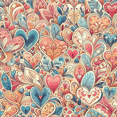 Fototapeta premium seamless pattern with hearts pattern, seamless, floral, flower, wallpaper, vector, vintage, design, ornament, art, leaf, decoration, texture, illustration,Ai generated 