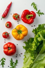 Fototapeta premium Fresh vegetables on a white background. Composition of Vegetarian Nutrition Vitamins Healthy Lifestyle