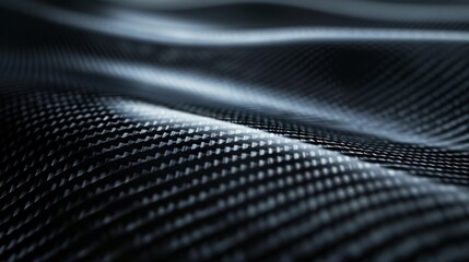 Close-up view of a sleek and modern carbon fiber texture with waves and light reflections, showcasing its strength and aesthetic appeal.