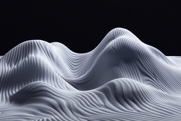 A surreal landscape of smooth, wavy surfaces and intricate textures, resembling sand dunes or futuristic hills under dramatic lighting.