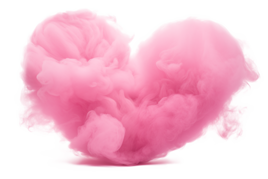 Pink cloud in the shape of a heart isolated on a transparent background.