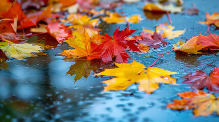 Colorful Autumn Leaves Floating on Water Surface