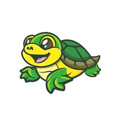 Fototapeta premium Cute cartoon turtle with a big smile, isolated on white background.