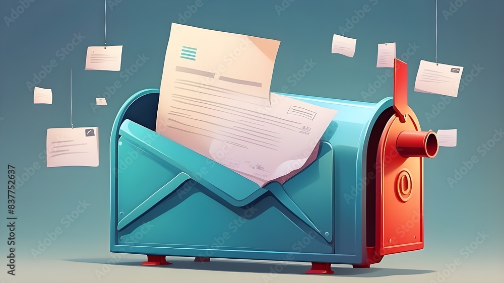 Poster an illustration of an e-mail mailbox with a mail notice, highlighting the importance of email addres