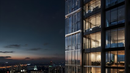 "Experience the sleek and modern design of a multi-level building, with clean lines and floor-to-ceiling glass walls that offer stunning views of the surrounding cityscape."