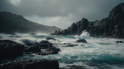 Fototapeta premium Dramatic Coastal Waves Crashing on Rocks