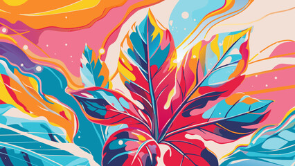 Vibrant Abstract Tropical Leaves in Bold Colors