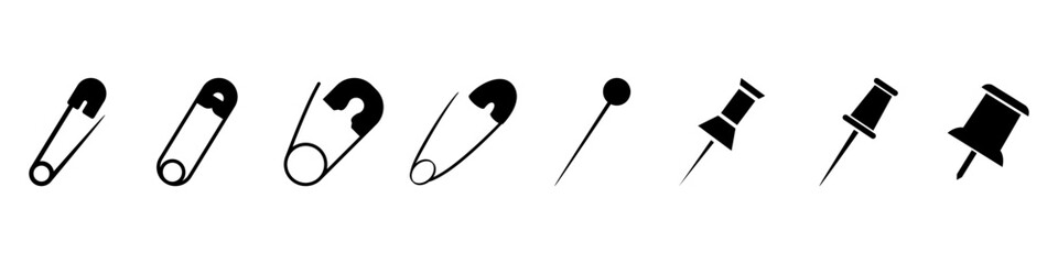 Pin icon vector set. Barrette illustration sign collection. Safety Pin symbol or logo.