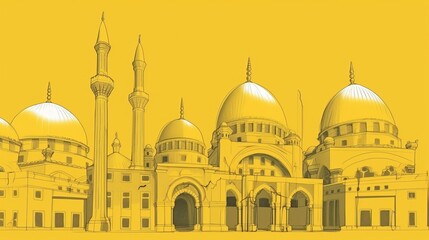 Fototapeta premium Muslim Islamic New Year, religious event. Graphic illustration. Bathed mosques. AI generated.