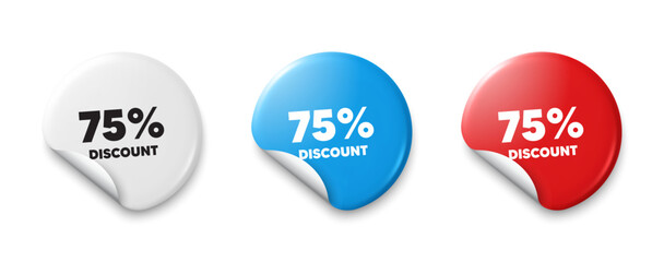 75 percent discount tag. Price tag sticker with offer message. Sale offer price sign. Special offer symbol. Sticker tag banners. Discount label badge. Vector