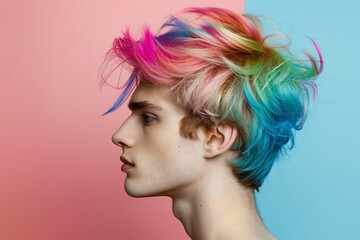 pretty rainbow hair man in studio