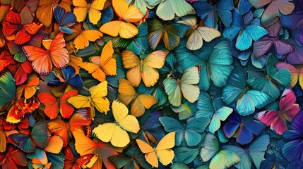 Colors of rainbow. Pattern of multicolored butterflies morpho, texture background