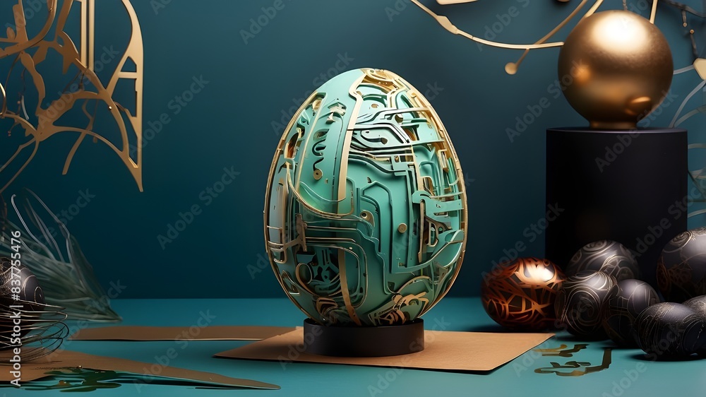 Aufkleber a striking greeting card with a modern flair, featuring an abstract 3d egg embellished with intricat