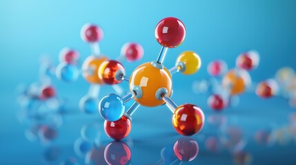 Colorful sodium nitrite NaNO2 molecules on a light blue background