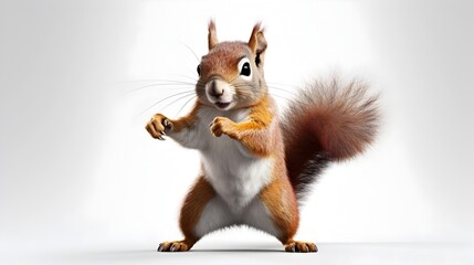 Muscular Anthropomorphic Squirrel Fist Pumping in Fighting Pose on White Background