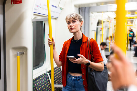 Young woman traveling in train