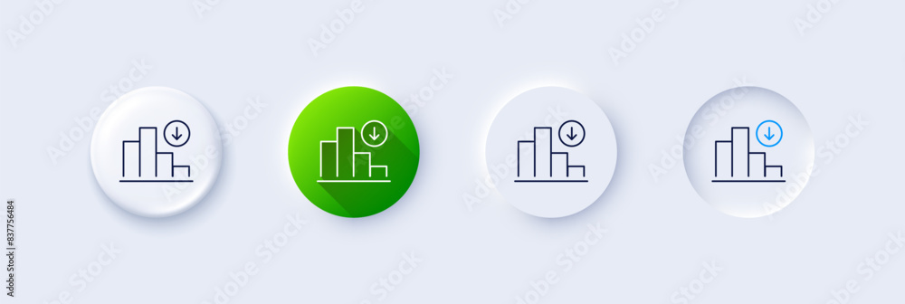 Poster decreasing graph line icon. neumorphic, green gradient, 3d pin buttons. column chart sign. crisis di