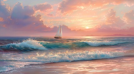 Sailboat is sailing in the ocean with a beautiful sunset in the background