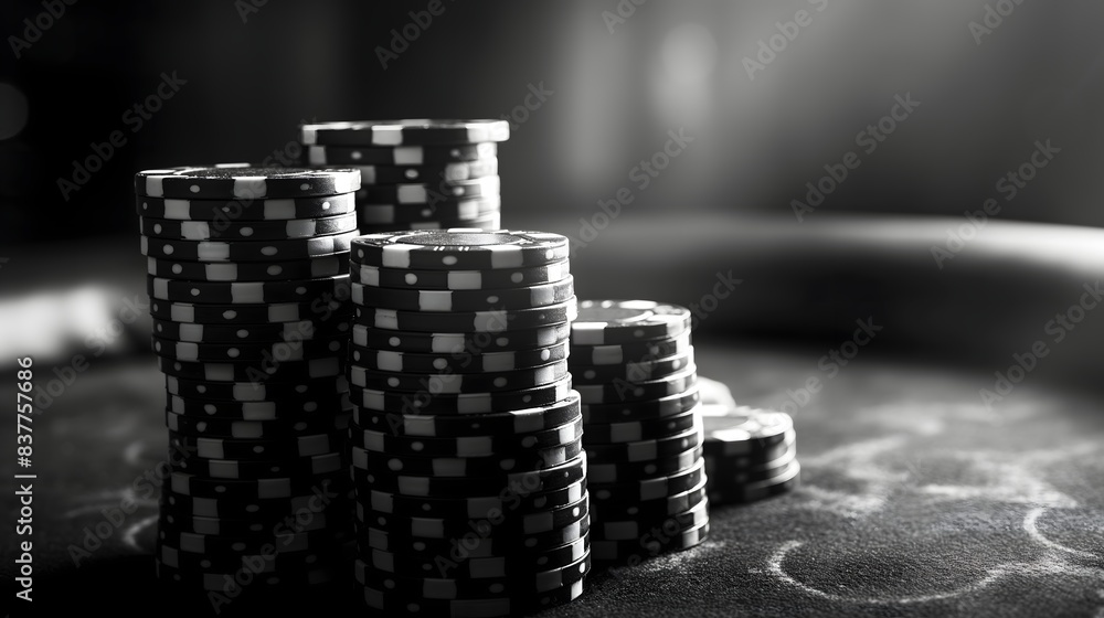 Poster 5. see the interplay of light and shadow accentuating the contours of the chip stacks, creating a vi