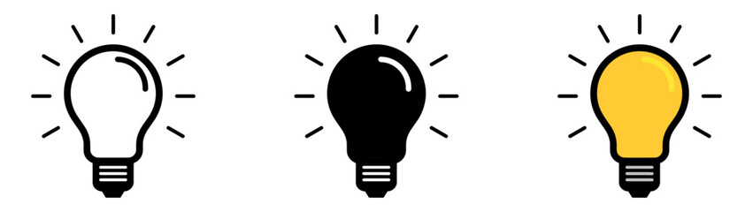 Light bulb icon set. Idea icon. Lamp concept. Light bulb, isolated in modern outline, flat, and colored design. Vector illustration