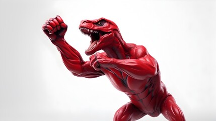 Powerful Anthropomorphic Muscle Dinosaur Creature Fist Pumping in Fierce Fighting Pose on Clean...