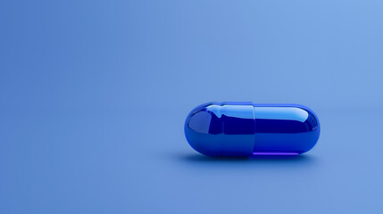 Blue Capsule Pill Isolated on Solid Blue Background