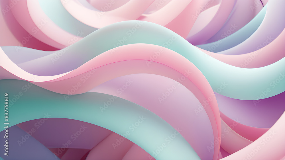 Poster generate an abstract background with gentle pastel curves in colors like pink, lavender, mint, and s
