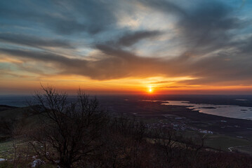 Sunset from Devin hill in Palava mountains in Czech republic