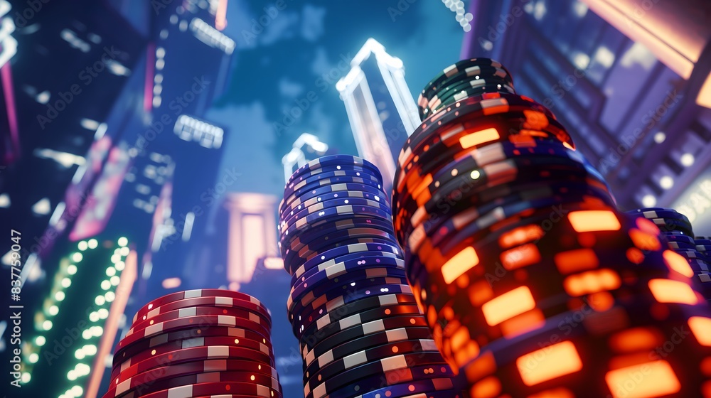 Aufkleber 6. imagine the perspective of a player gazing up at the towering stacks of chips, feeling the weight