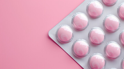 Blister Pack of Pink Tablets on Pink Background