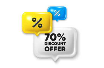 Discount speech bubble offer 3d icon. 70 percent discount tag. Sale offer price sign. Special offer symbol. Discount offer. Speech bubble sale banner. Discount balloon. Vector