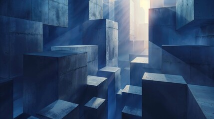 Blue Abstract 3D Illustration with Geometric Forms. Modern Tech Background Wallpaper.