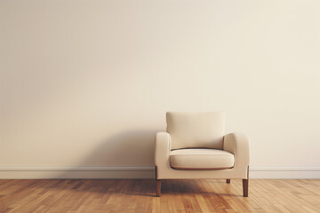 A modern chair is placed in an empty room with minimalist decor. The sleek design of the chair contrasts with the bare walls and floor, creating a stylish and contemporary atmosphere