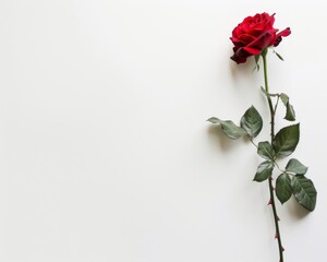 Fototapeta premium Single red rose on white background.